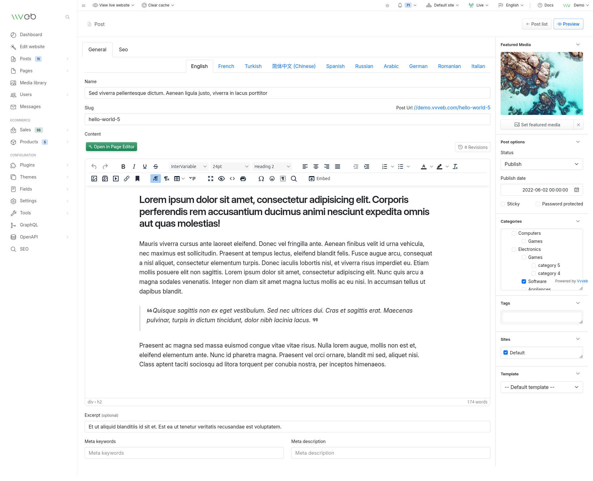 Post edit page