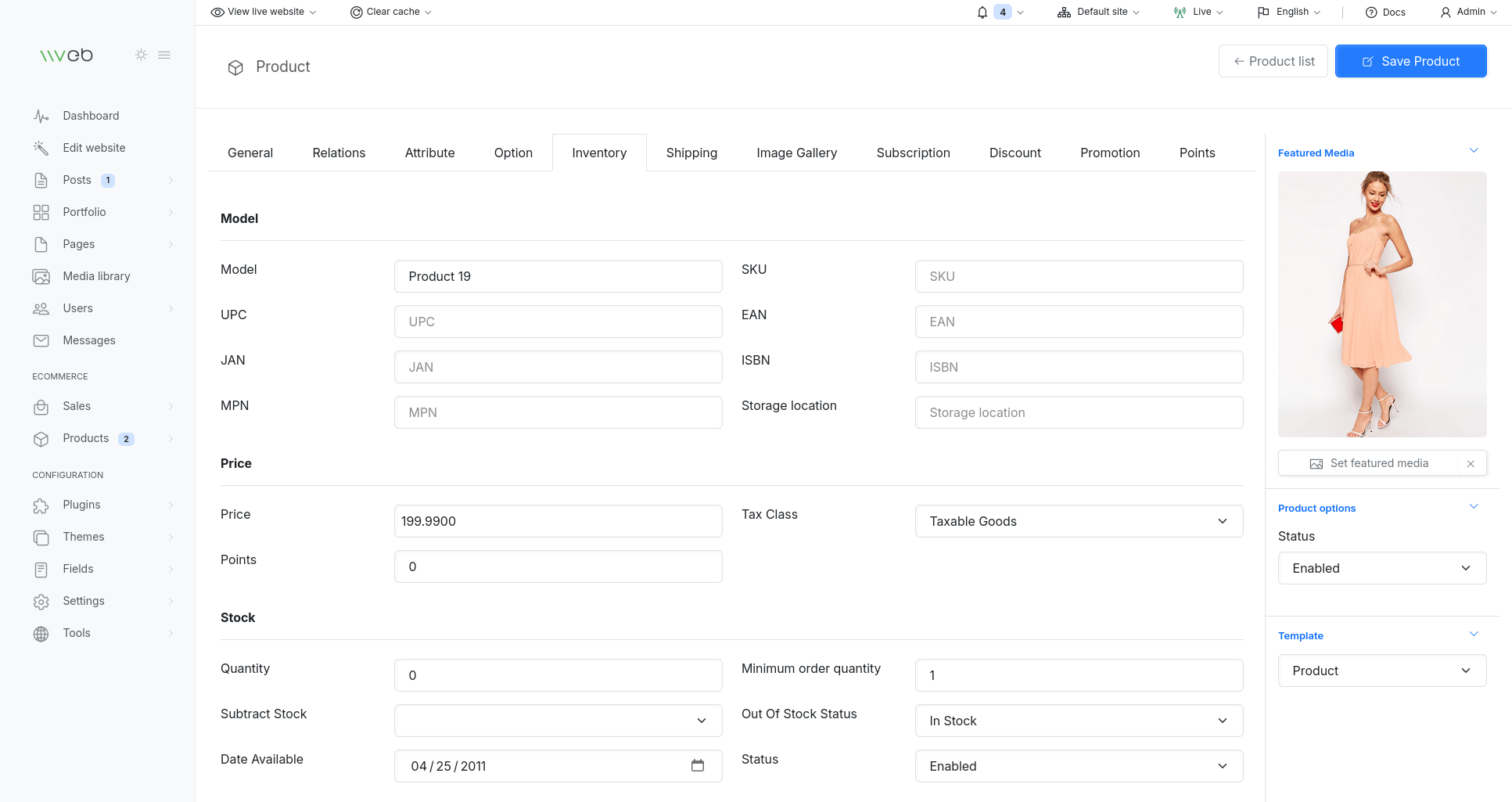 Product inventory