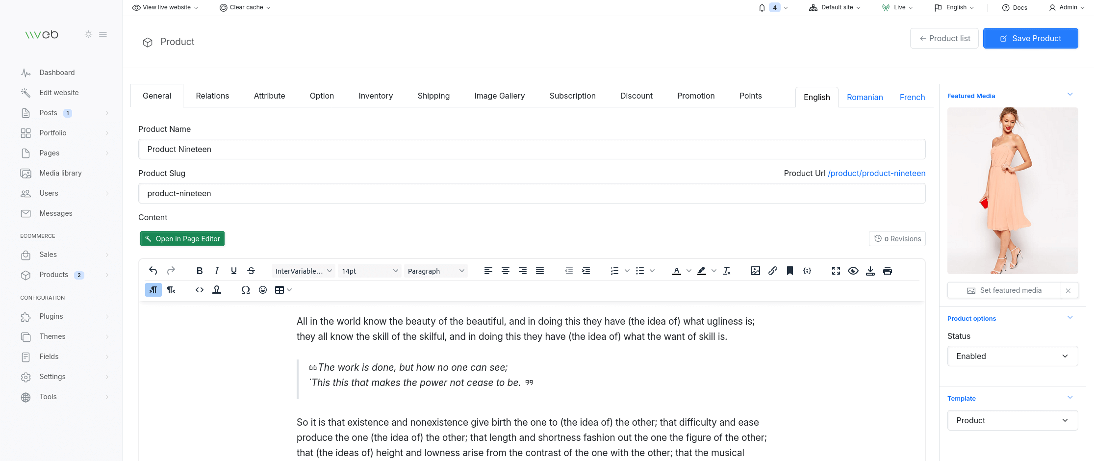 Product page