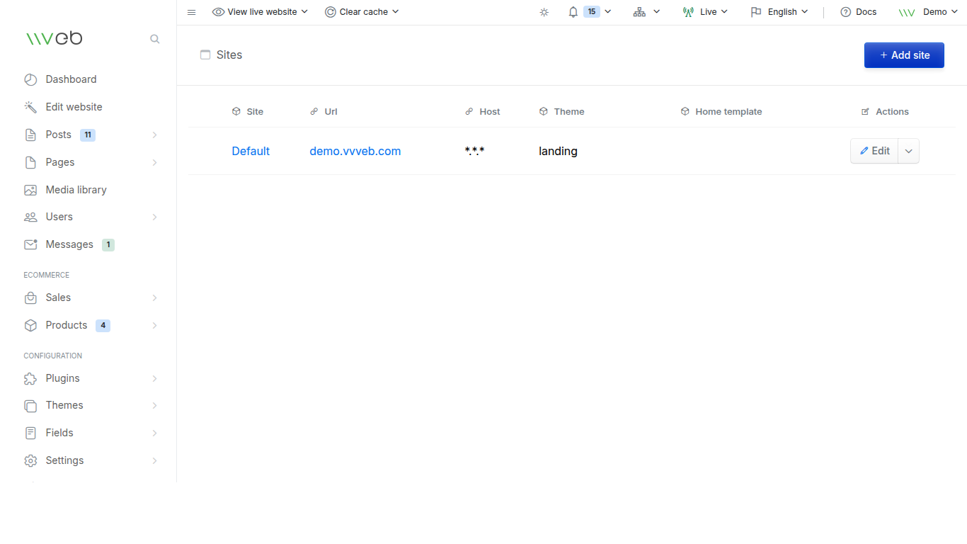 Sites settings